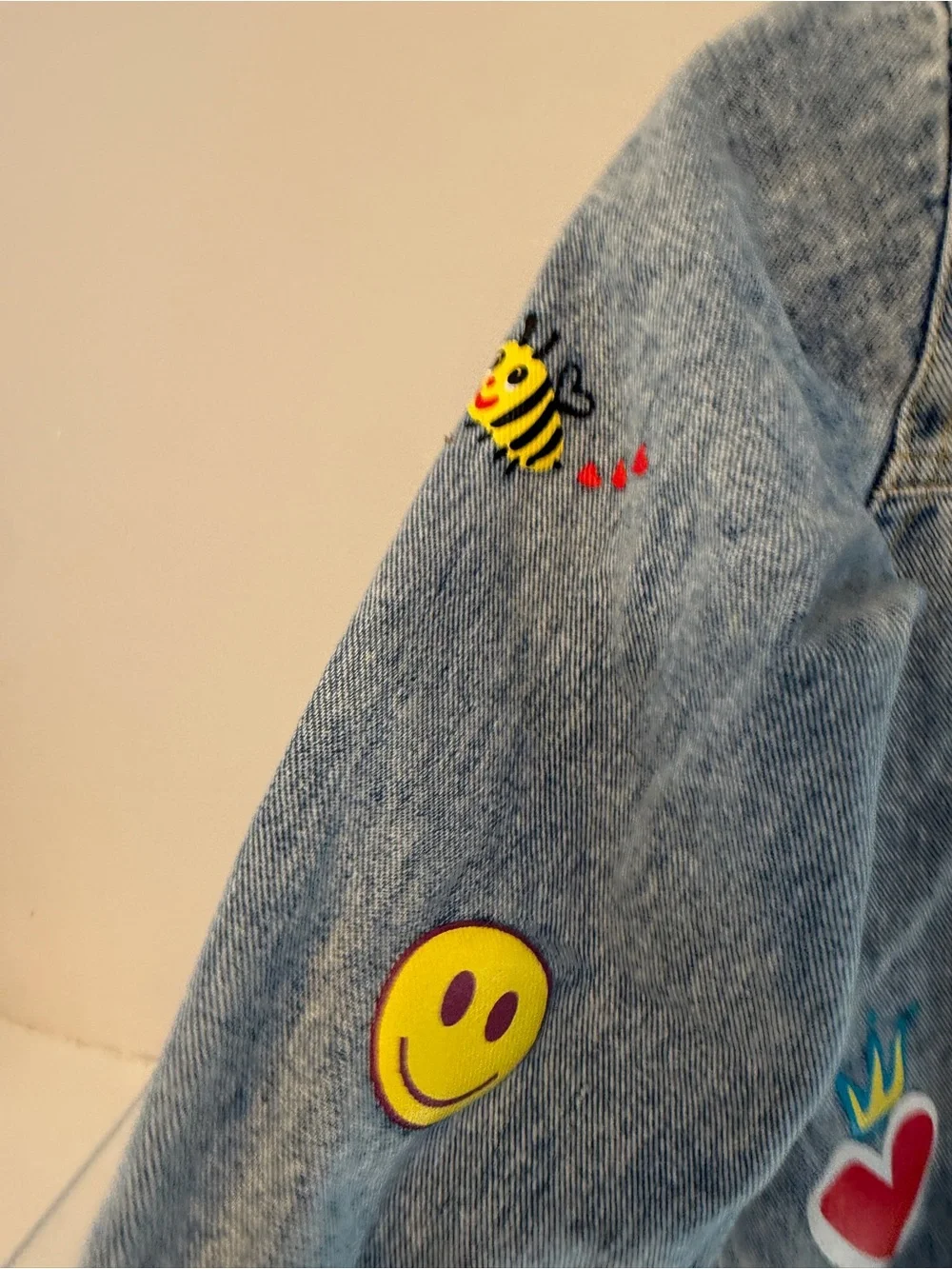 Lola + The Boys Light Blue Denim Jacket with Colorful Patch Details